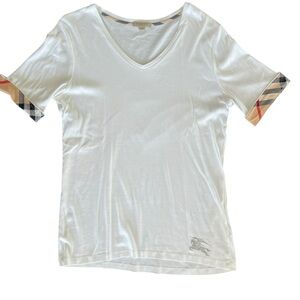 Burberry White Top with Checkered Sleeves